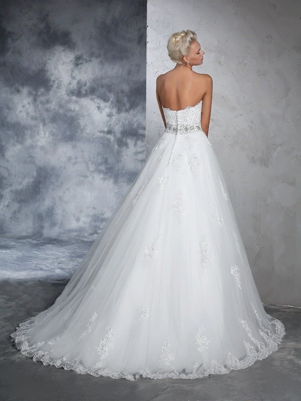 Gown Long Applique Ball Sleeveless Sweetheart Net Wedding Dresses