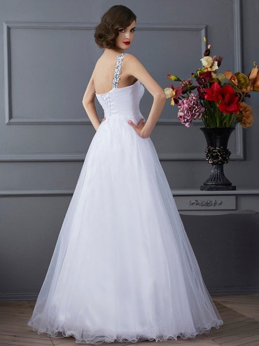 One-Shoulder Gown Beading Long Sleeveless Elastic Ball Woven Satin Quinceanera Dresses
