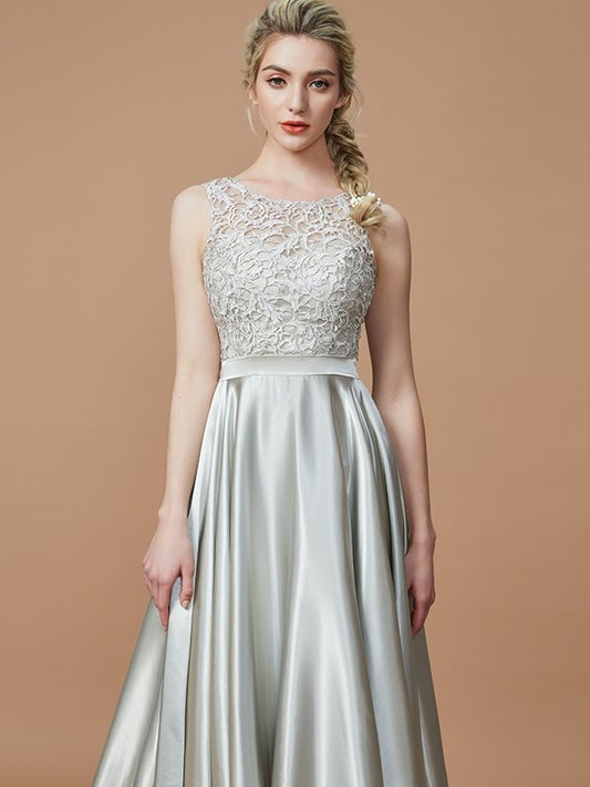 Asymmetrical A-Line/Princess Sleeveless Ruffles Silk Bateau like Satin Bridesmaid Dresses