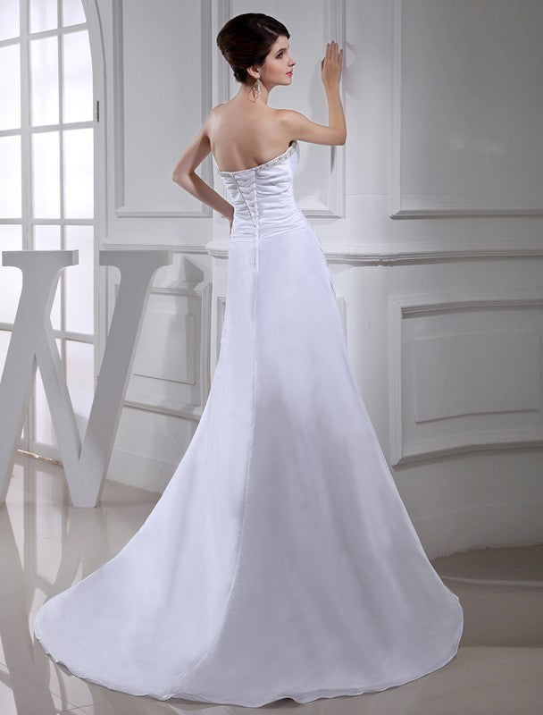 A-Line/Princess Sleeveless Long Beading Taffeta Wedding Dresses