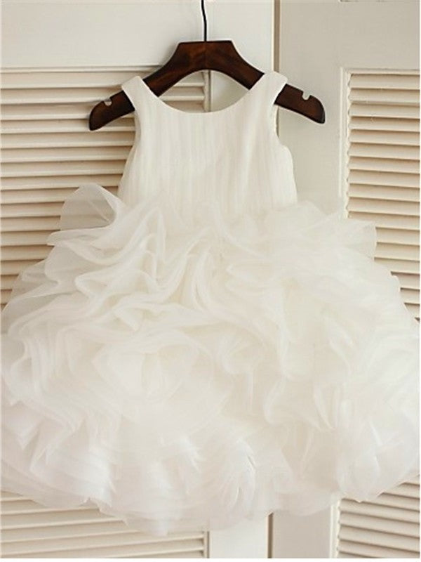 Organza Scoop Gown Knee-Length Layers Sleeveless Ball Flower Girl Dresses