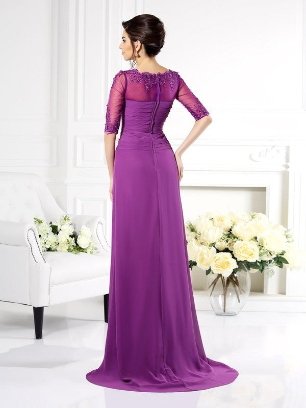 of Scoop Long Mother 1/2 Applique Sheath/Column Chiffon Sleeves the Bride Dresses