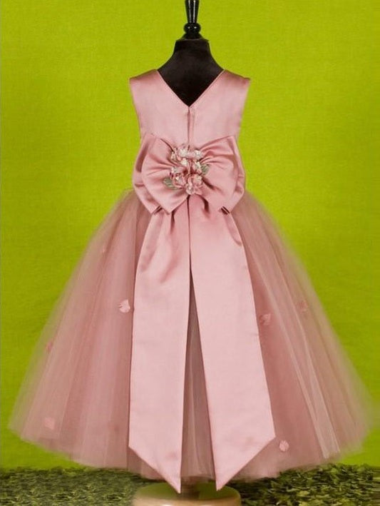 Sleeveless A-line/Princess Long Bowknot Tulle Scoop Flower Girl Dresses