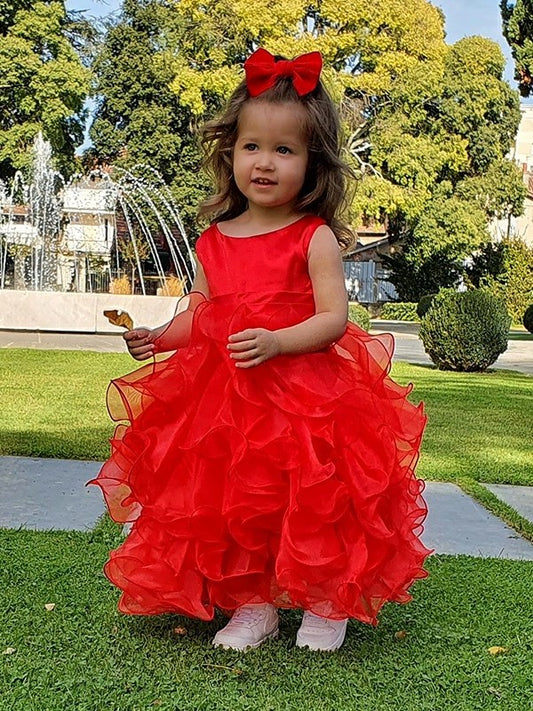 Gown Ankle-Length Ball Scoop Sleeveless Layers Organza Flower Girl Dresses