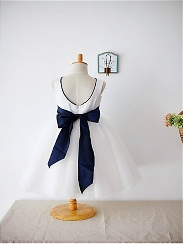 Scoop Sleeveless A-line/Princess Tulle Tea-Length Bowknot Flower Girl Dresses