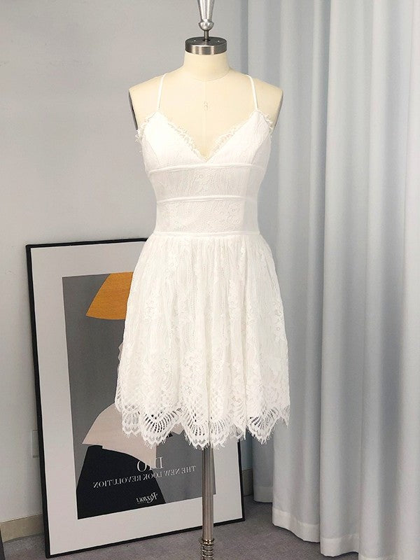 A-Line/Princess Lace Sleeveless Spaghetti Straps Short/Mini Homecoming Dresses
