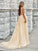 Sleeveless V-neck A-Line/Princess Sweep/Brush Applique Tulle Train Wedding Dresses
