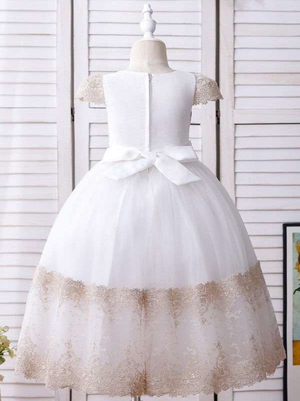 Gown Short Flower Scoop Hand-Made Ball Ankle-Length Lace Sleeves Flower Girl Dresses