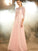 Floor-Length A-Line/Princess 1/2 Bateau Sleeves Applique Tulle Dresses