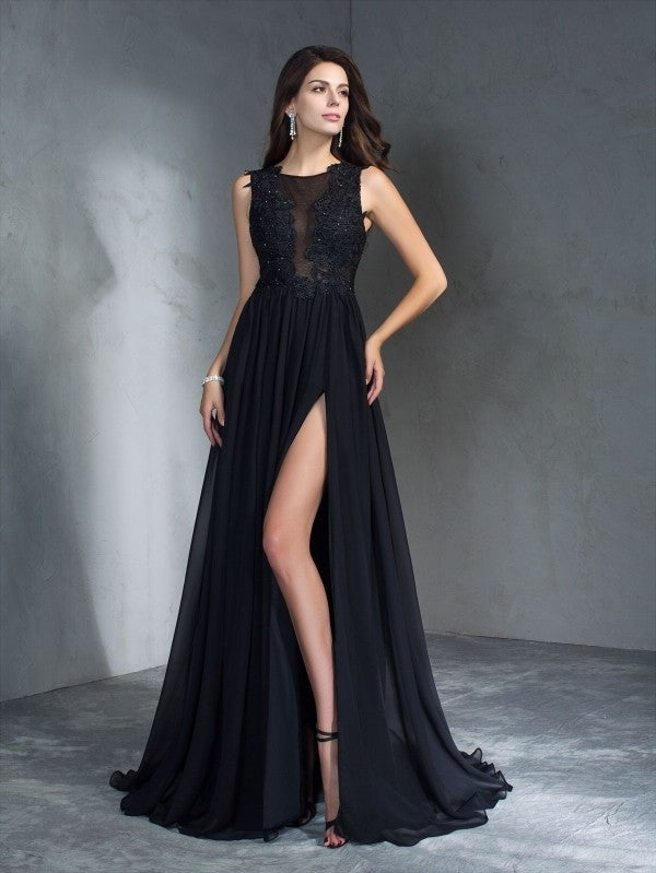 Sleeveless Scoop Applique A-Line/Princess Long Chiffon Dresses