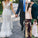 Lace V-neck Sleeves A-Line/Princess Short Ruched Floor-Length Wedding Dresses