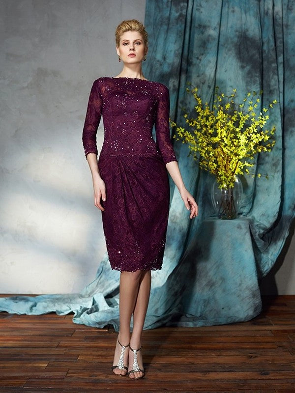 Mother 3/4 Lace of Short Bateau Lace Sleeves Sheath/Column the Bride Dresses