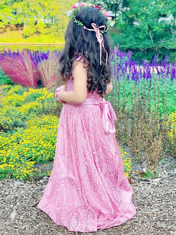 Sash/Ribbon/Belt Lace Sleeveless Scoop Ankle-Length A-Line/Princess Flower Girl Dresses