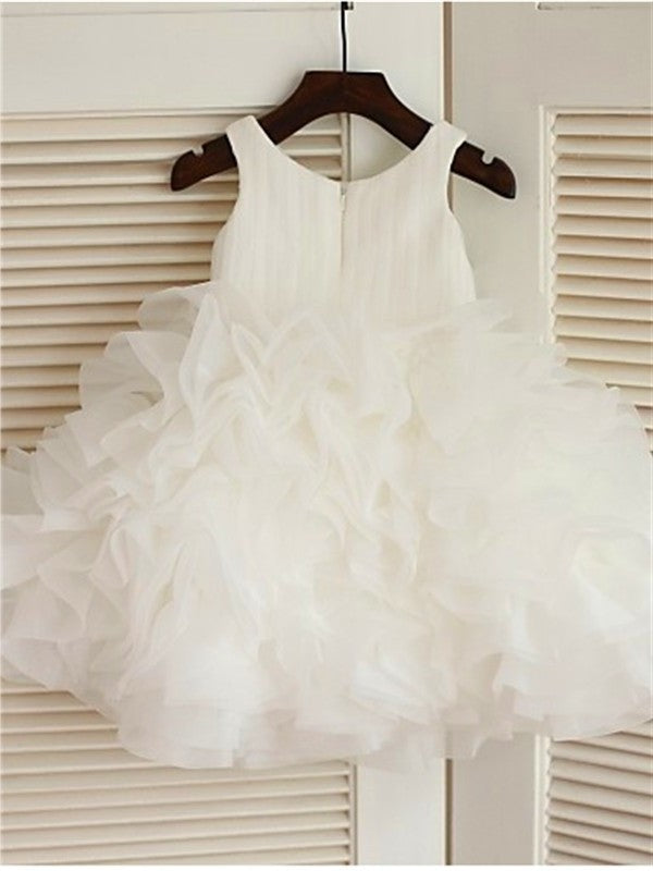 Organza Scoop Gown Knee-Length Layers Sleeveless Ball Flower Girl Dresses