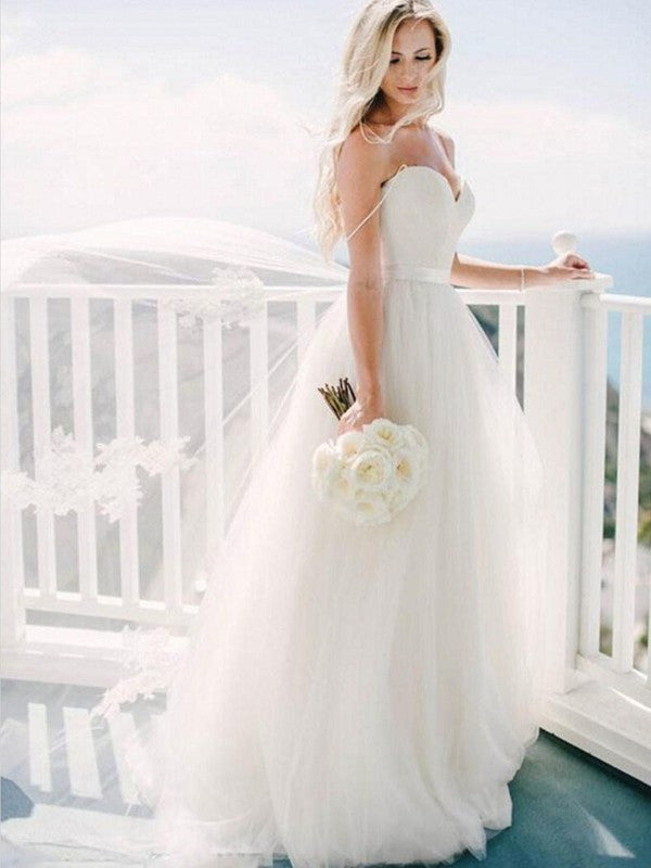 Sleeveless Gown Sweep/Brush Sweetheart Ball Train Tulle Wedding Dresses