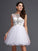 Sleeveless Scoop A-Line/Princess Beading Short Net Dresses