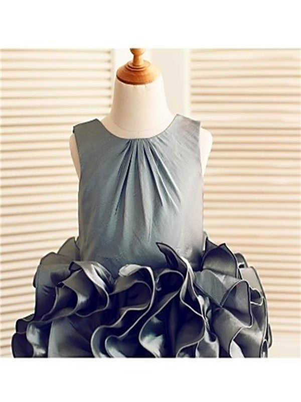 Ball Gown Sleeveless Tulle Ruffles Tea-Length Straps Flower Girl Dresses