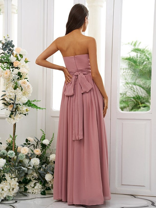 Chiffon A-Line/Princess Ruffles Strapless Sleeveless Floor-Length Bridesmaid Dresses