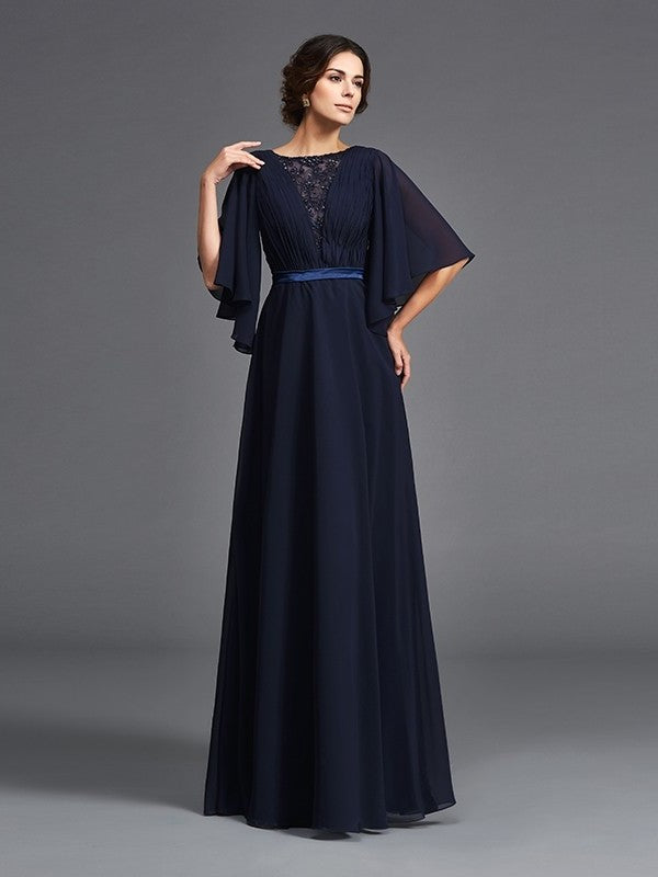 Beading A-Line/Princess Long Chiffon Scoop Mother of Sleeves 1/2 the Bride Dresses