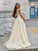 V-neck Sweep/Brush Applique Sleeveless Tulle A-Line/Princess Train Wedding Dresses