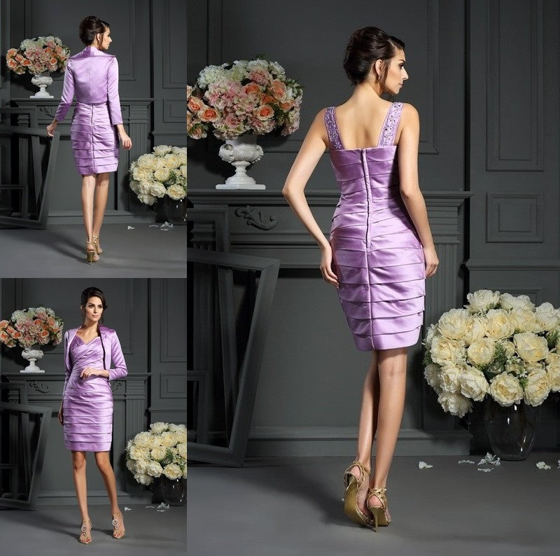 Satin Ruched Sheath/Column of Mother Straps Short Sleeveless the Bride Dresses