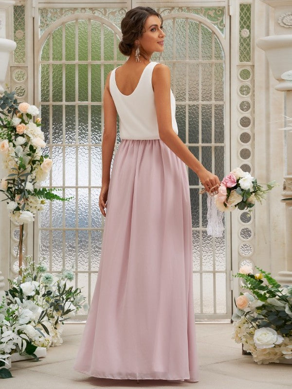 Chiffon Sleeveless A-Line/Princess Scoop Ruffles Floor-Length Bridesmaid Dresses