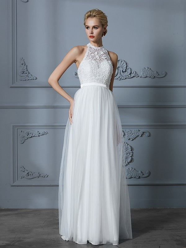 Scoop Sleeveless Tulle A-Line/Princess Floor-Length Wedding Dresses