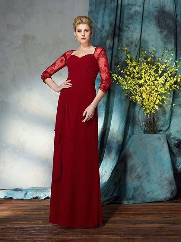 Chiffon Mother Sleeves Sheath/Column Sweetheart 3/4 Long Lace of the Bride Dresses
