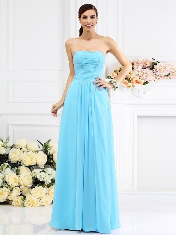Strapless Long Sleeveless Pleats A-Line/Princess Chiffon Bridesmaid Dresses