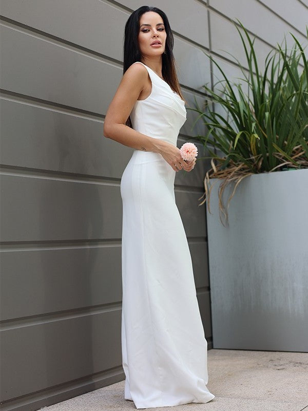 Crepe Sheath/Column Sleeveless Ruched Straps Stretch Floor-Length Wedding Dresses
