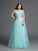 Sleeveless A-Line/Princess Tulle Rhinestone Scoop Long Plus Size Dresses