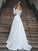 Sweep/Brush Sleeves Off-the-Shoulder Lace Satin A-Line/Princess Long Train Wedding Dresses