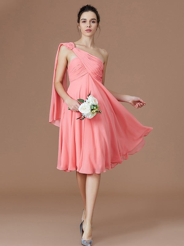 A-Line/Princess Ruched One-Shoulder Sleeveless Short/Mini Chiffon Bridesmaid Dresses