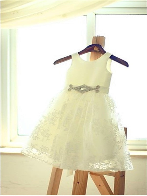 A-line/Princess Lace Scoop Sash/Ribbon/Belt Sleeveless Knee-Length Flower Girl Dresses