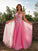A-Line/Princess Applique Tulle Straps Sleeveless Floor-Length Dresses