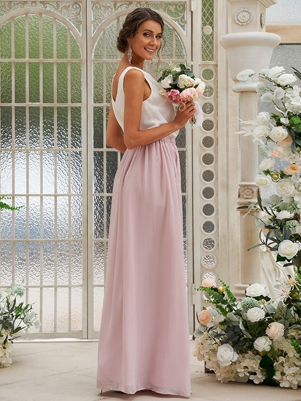 Chiffon Sleeveless A-Line/Princess Scoop Ruffles Floor-Length Bridesmaid Dresses