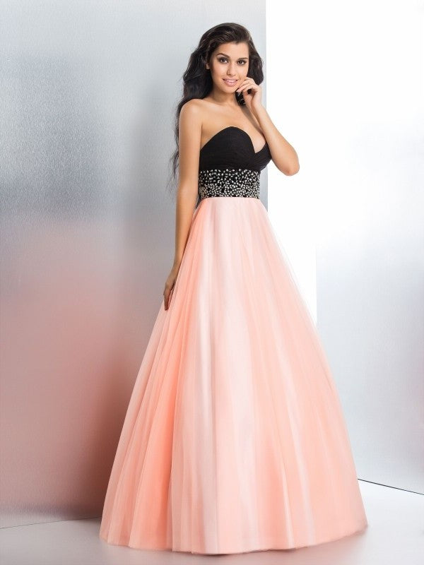 Long Gown Sleeveless Beading Ball Sweetheart Satin Quinceanera Dresses