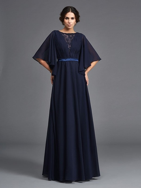 Beading A-Line/Princess Long Chiffon Scoop Mother of Sleeves 1/2 the Bride Dresses