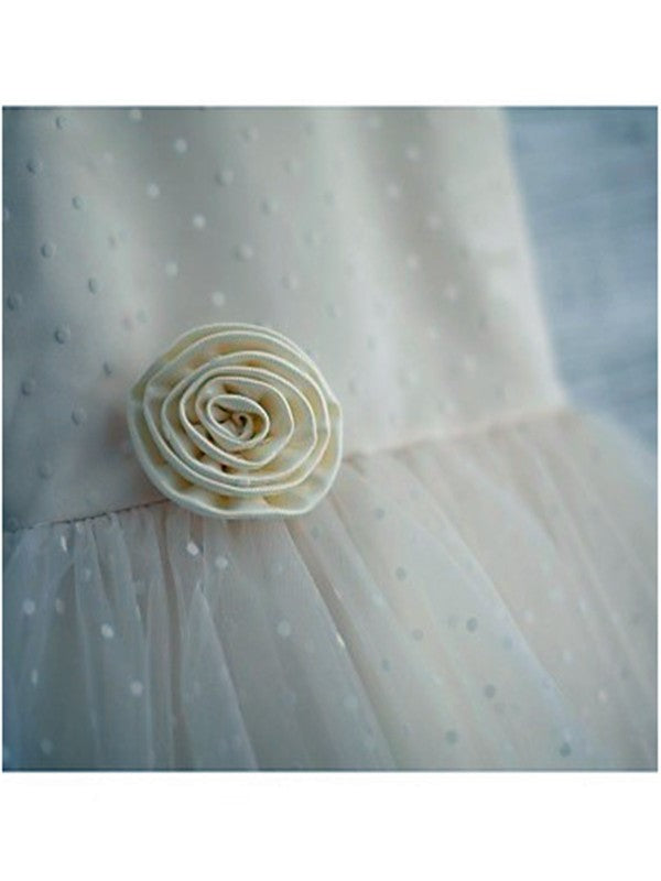Flower Scoop Hand-made Sleeveless A-line/Princess Tulle Tea-Length Flower Girl Dresses