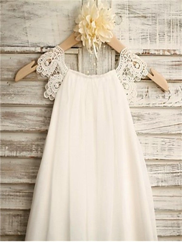 Chiffon Lace Sleeveless Scoop Tea-Length A-line/Princess Flower Girl Dresses