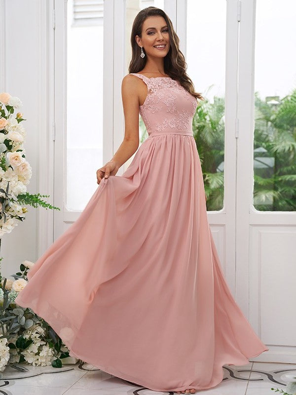 Applique Square Sleeveless A-Line/Princess Chiffon Floor-Length Bridesmaid Dresses
