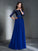 Scoop Sleeves A-Line/Princess 3/4 Applique Long Chiffon Dresses