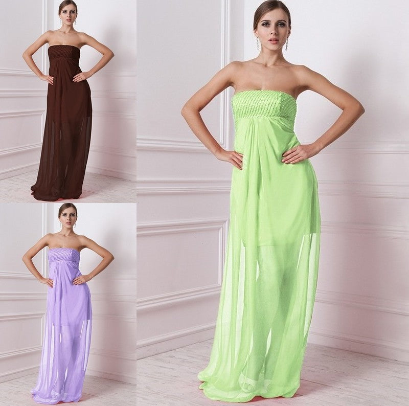 Beading Long Sleeveless A-Line/Princess Strapless Chiffon Bridesmaid Dresses
