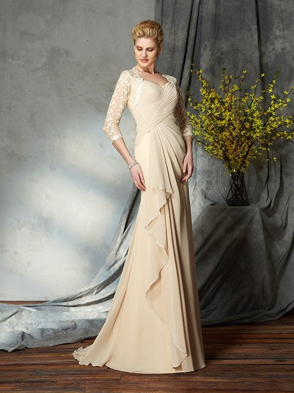 Lace Sleeves of Sweetheart Mother 3/4 A-Line/Princess Long Chiffon the Bride Dresses