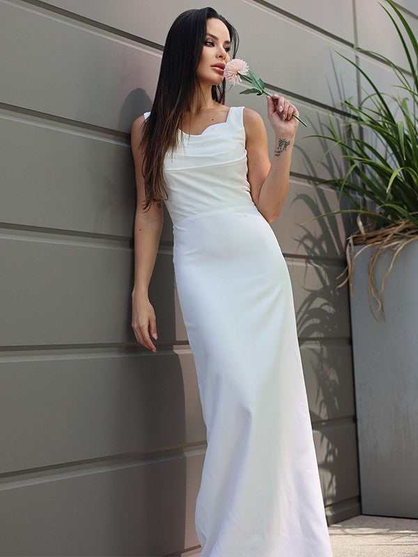 Crepe Sheath/Column Sleeveless Ruched Straps Stretch Floor-Length Wedding Dresses