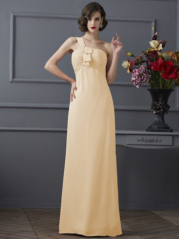 Pleats One-Shoulder Long Sleeveless Sheath/Column Chiffon Bridesmaid Dresses