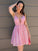 V-neck A-Line/Princess Sleeveless Ruched Short/Mini Homecoming Dresses