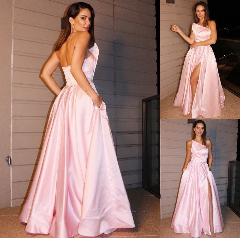A-Line/Princess Ruffles Sleeveless Satin Strapless Floor-Length Dresses