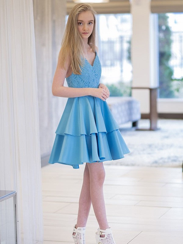 Satin A-Line/Princess Sleeveless Straps Ruffles Short/Mini Dresses
