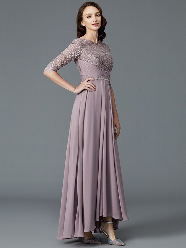 Chiffon of A-Line/Princess Asymmetrical Scoop 1/2 Mother Sleeves the Bride Dresses